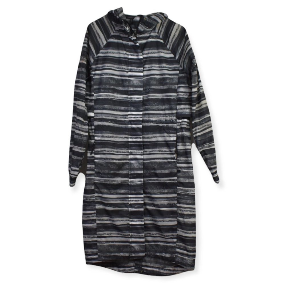 Lululemon Assemblage Jacket M Womens Stripe Rain Snap Button Lab Hoodie Pockets